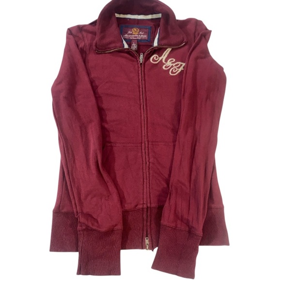 Vintage Abercrombie & Fitch Maroon Full Zip Hoodie Women’s L A&F Crest Y2K Style - Picture 2 of 11